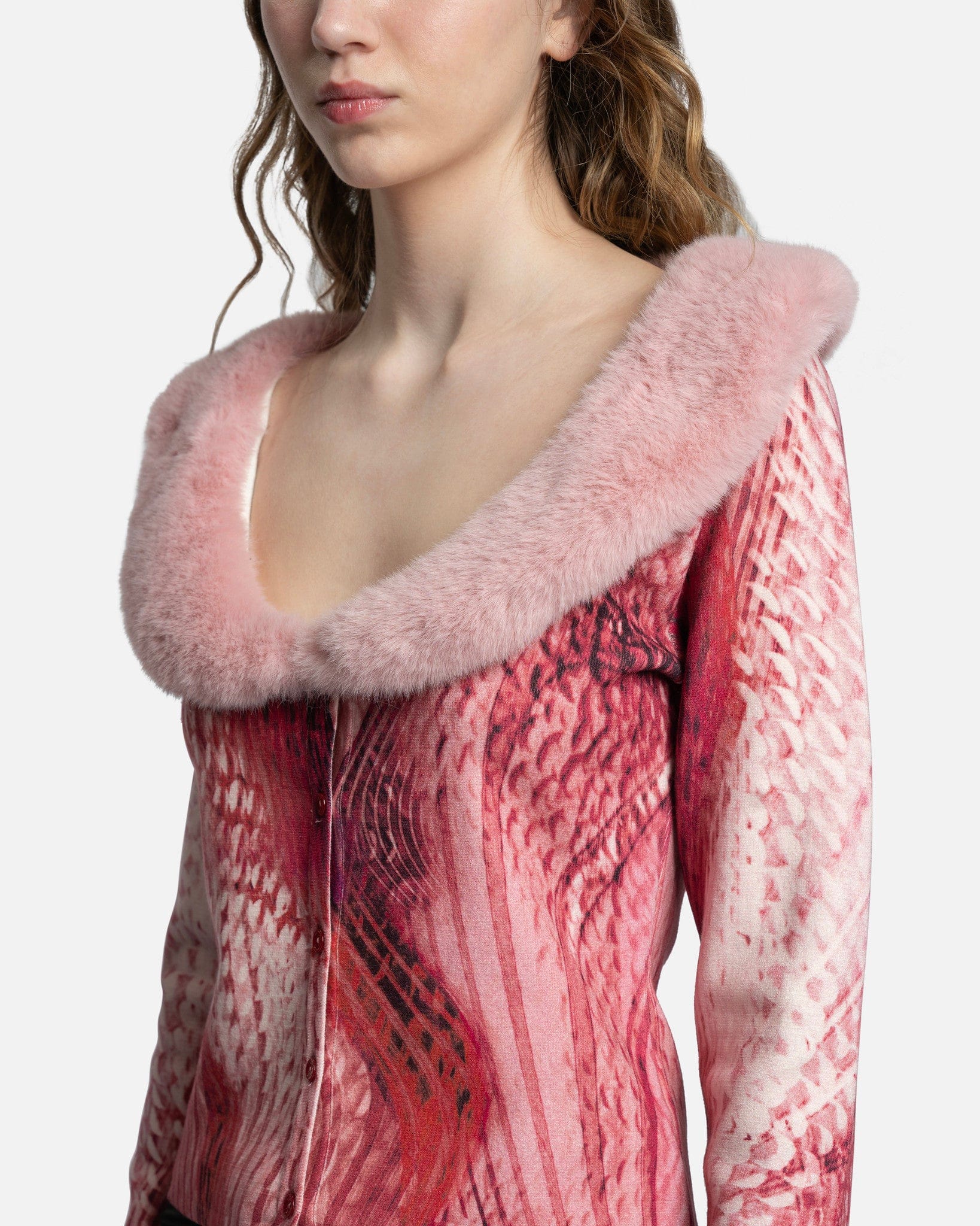 Blumarine Women Sweaters Cardigan w/ Faux Fur in Rogue Noir