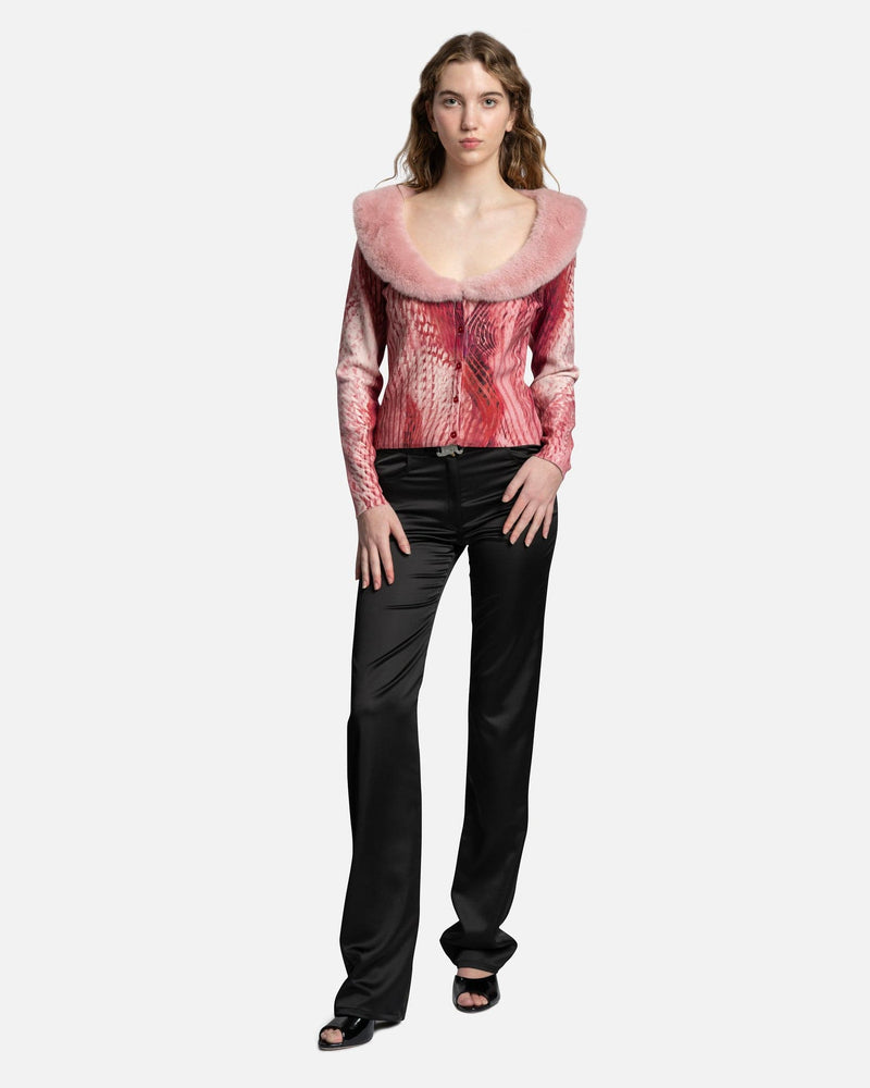 Blumarine Women Sweaters Cardigan w/ Faux Fur in Rogue Noir