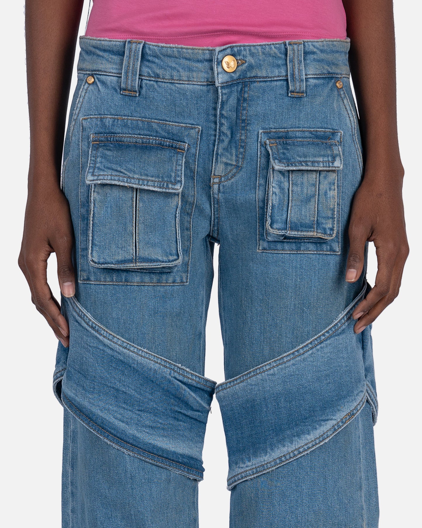 Blumarine Women Pants Cargo Jeans in Blue Stone-Washed Denim