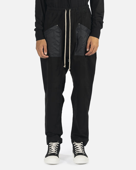 Rick Owens DRKSHDW Men's Pants Cargo Twill Drawstring Pant in Black