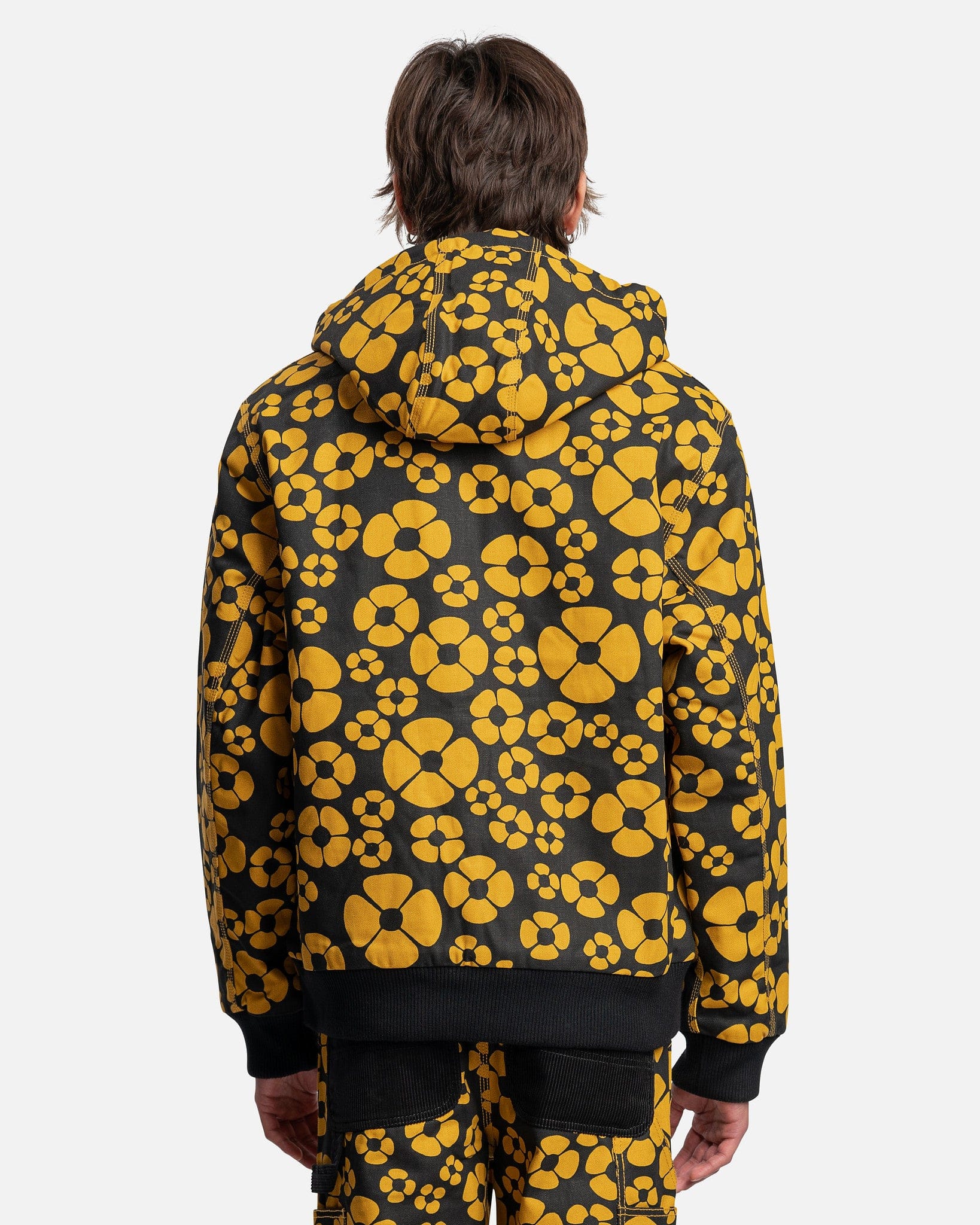 Carhartt WIP Flower Print Cotton Canvas Hooded Jacket in Sunflower