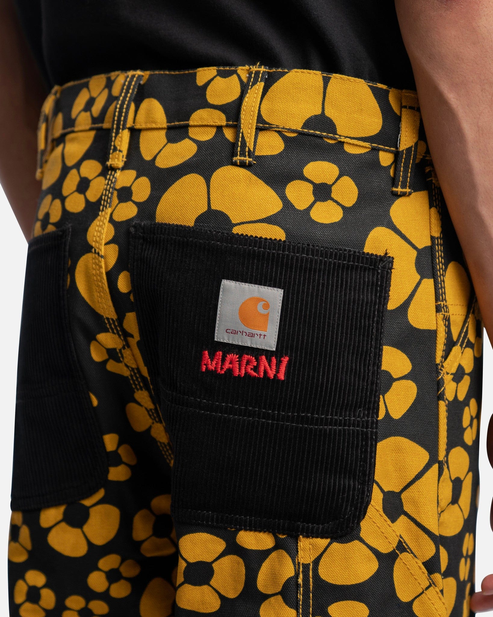 Marni Men's Pants Carhartt Flower Print Cotton Canvas Trousers in Sunflower