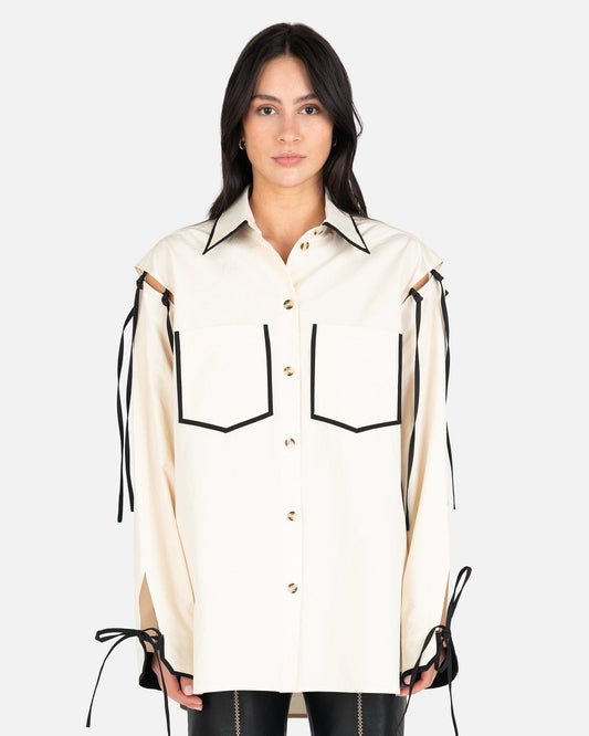 Nanushka Women Tops Carice Heavy Poplin Tie-Detail Shirt in Creme