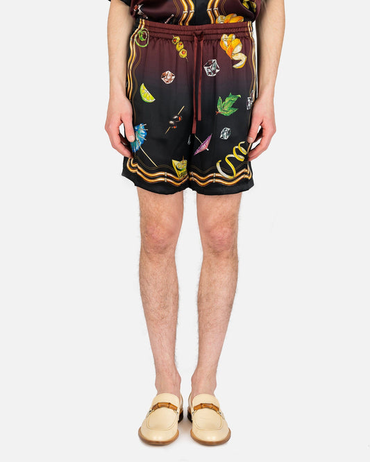 Casablanca Men's Shorts Casa Club Sunset Drawstring Silk Shorts in Multi