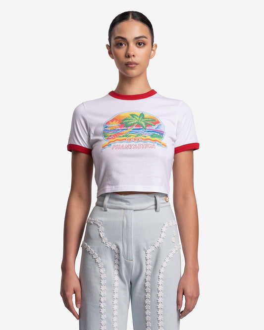 Casablanca Women T-Shirts Casa Phantastica Baby Ringer T-Shirt in White