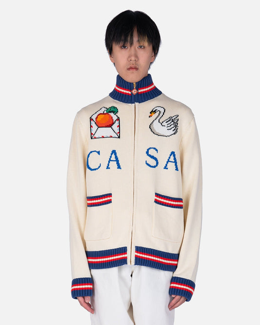 Casablanca Men's Jackets Casa Swan Knit Zip Up Jacket in White