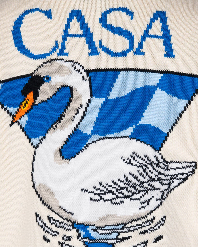 Casablanca Men's Jackets Casa Swan Knit Zip Up Jacket in White