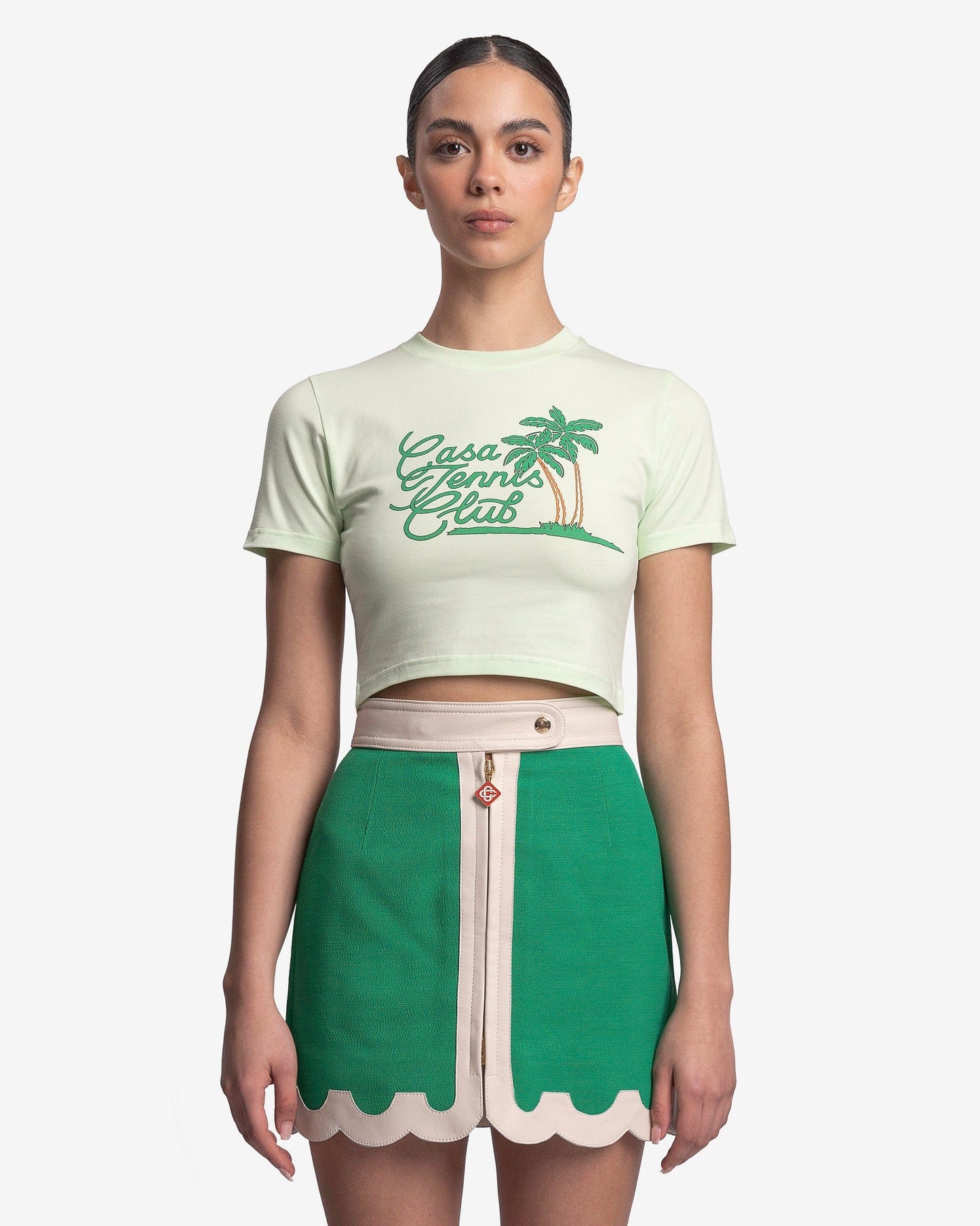 Casablanca Women T-Shirts Casa Tennis Club Baby T-Shirt in Pale Green