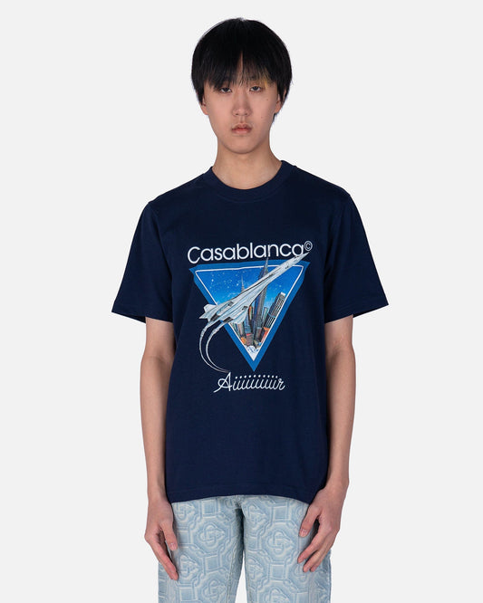 Casablanca Mens T-Shirt Casablanca Aiiiiiir Jersey T-Shirt in Navy