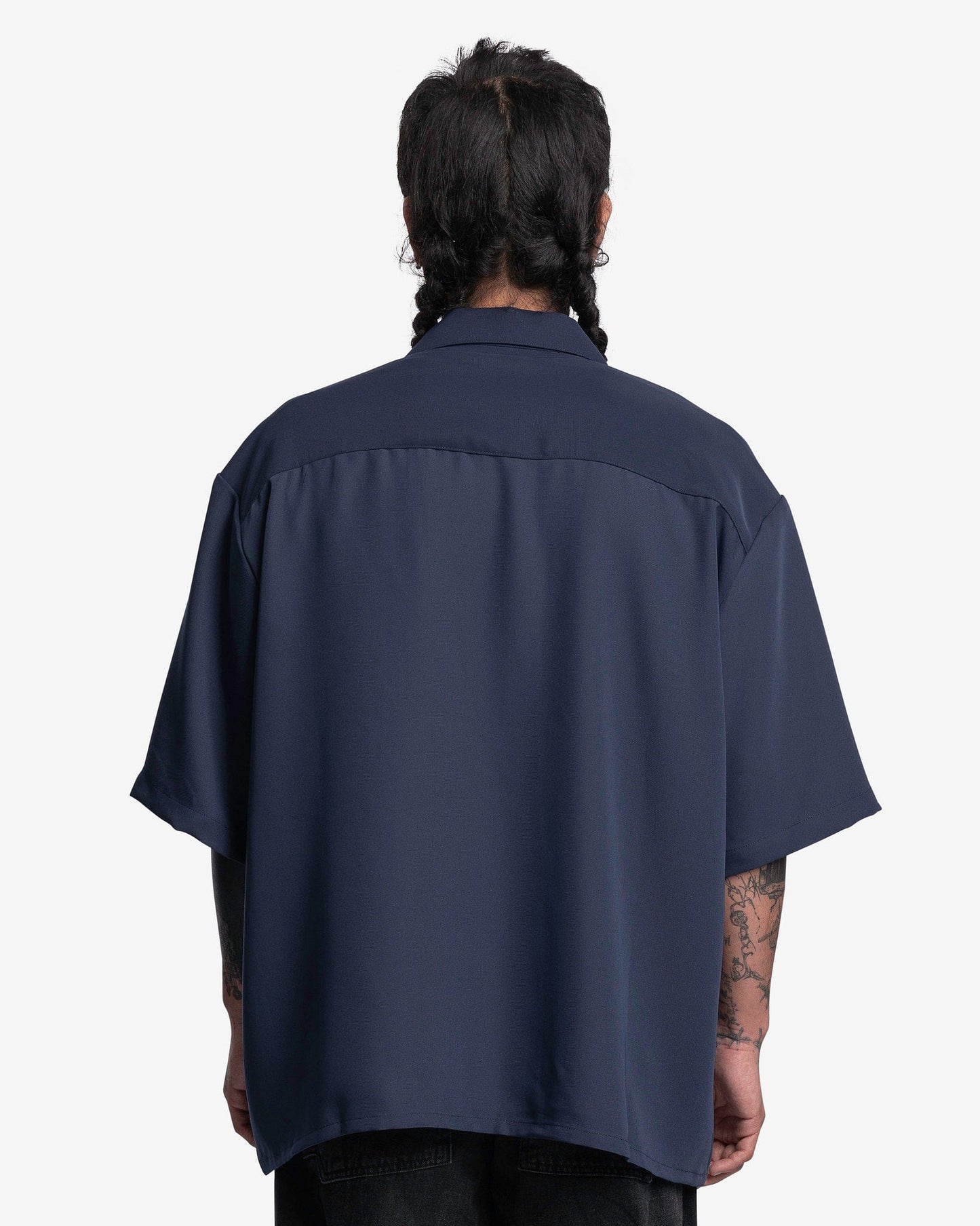 Willy Chavarria Men's Shirts Chain Embroidery Open Collar Shirt in Navy