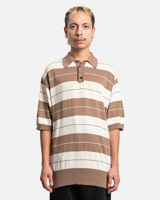 Willy Chavarria Men's Shirt Striped Polo Sweater in Brown