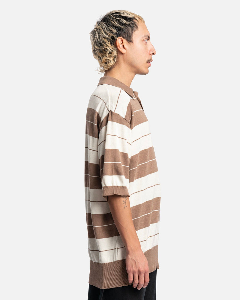 Willy Chavarria Men's Shirt Striped Polo Sweater in Brown