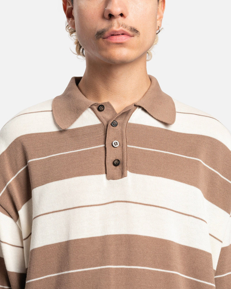 Willy Chavarria Men's Shirt Striped Polo Sweater in Brown