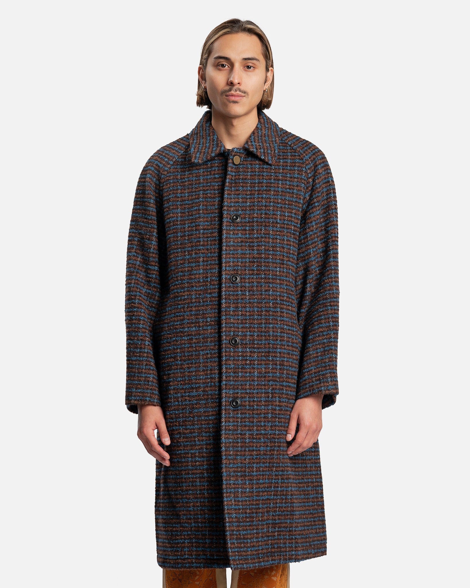 Andersson Bell Men's Coat Check Balmacaan Wool Coat in Blue Check
