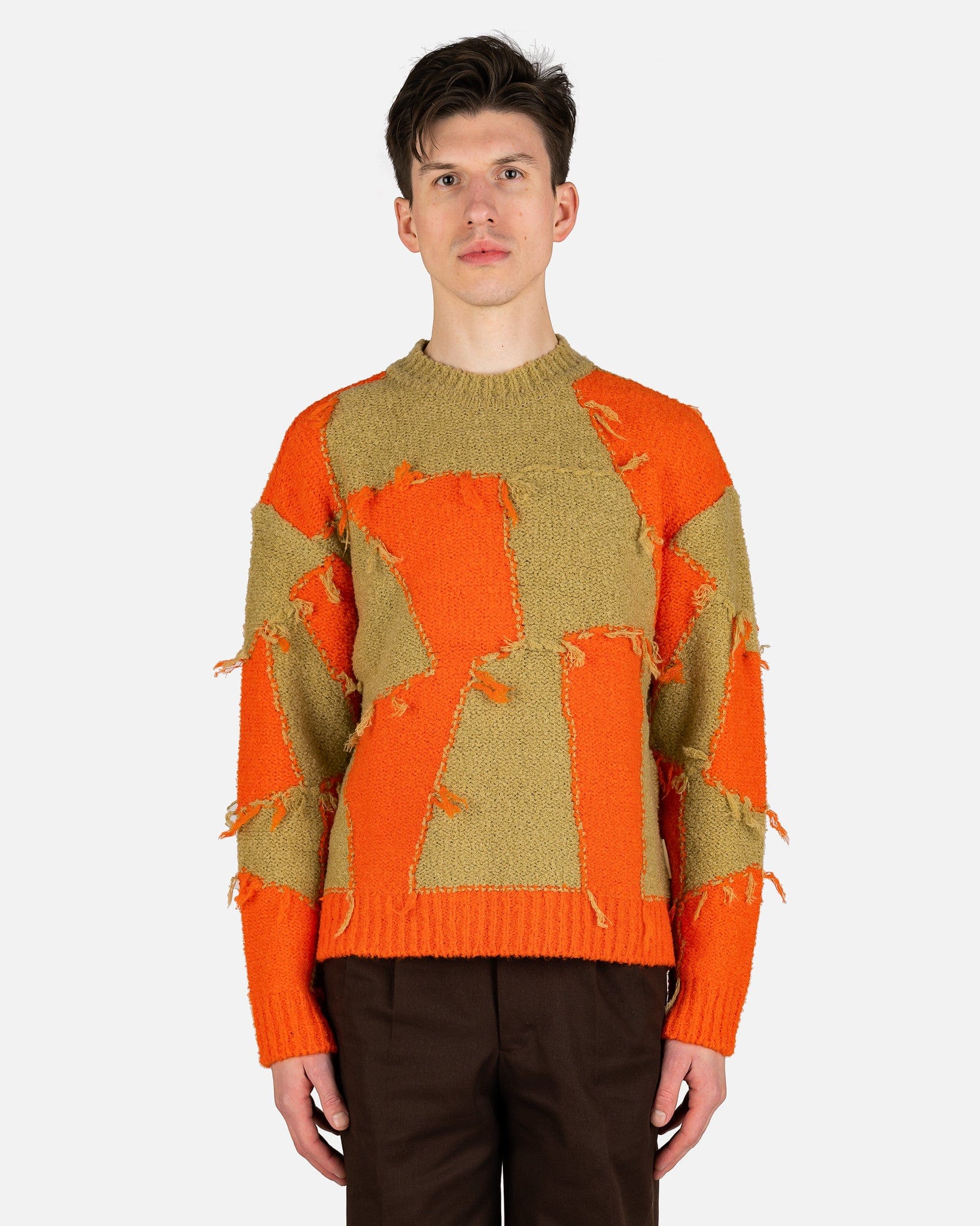 Andersson Bell mens sweater Checkerboard Intarsia Sweater in Beige/Orange