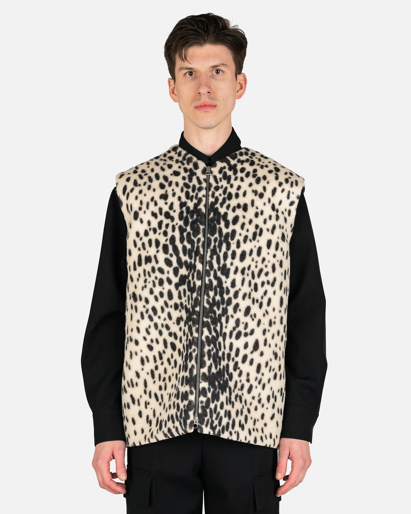 Jil Sander Men's Jackets Cheetah Print Wool Cotton Fleece Vest in Open Beige