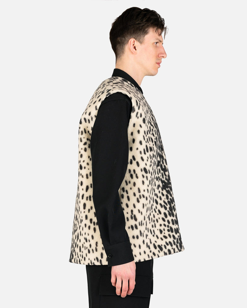 Jil Sander Men's Jackets Cheetah Print Wool Cotton Fleece Vest in Open Beige