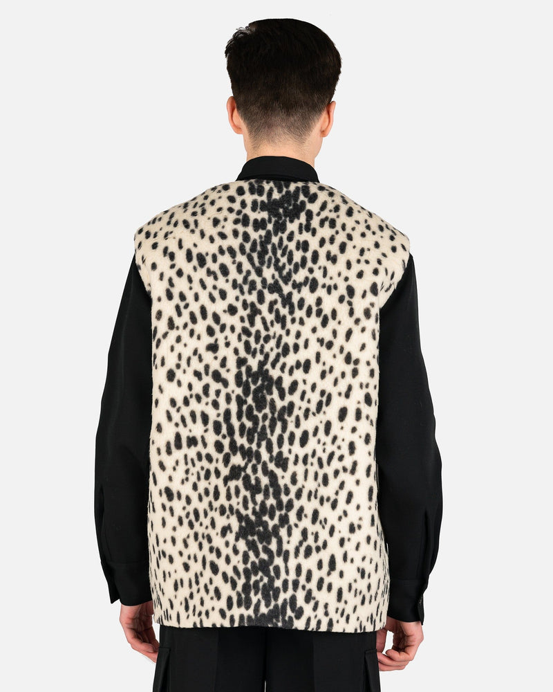 Jil Sander Men's Jackets Cheetah Print Wool Cotton Fleece Vest in Open Beige