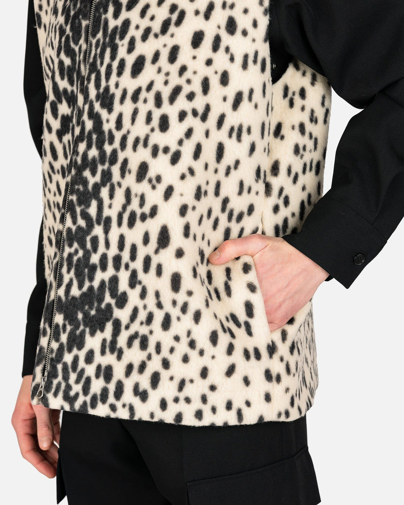 Jil Sander Men's Jackets Cheetah Print Wool Cotton Fleece Vest in Open Beige