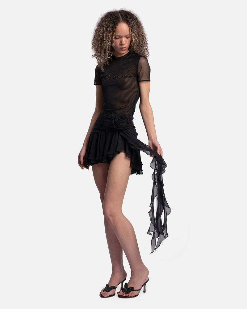 Blumarine Women Skirts Chiffon Mini Skirt with 3D Rose in Black