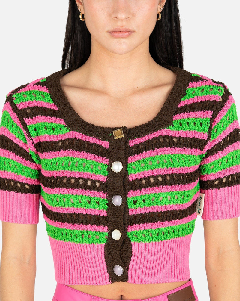 Andersson Bell Women Sweaters Choi Jewel Buttons Stripe Cardigan in Pink/Green
