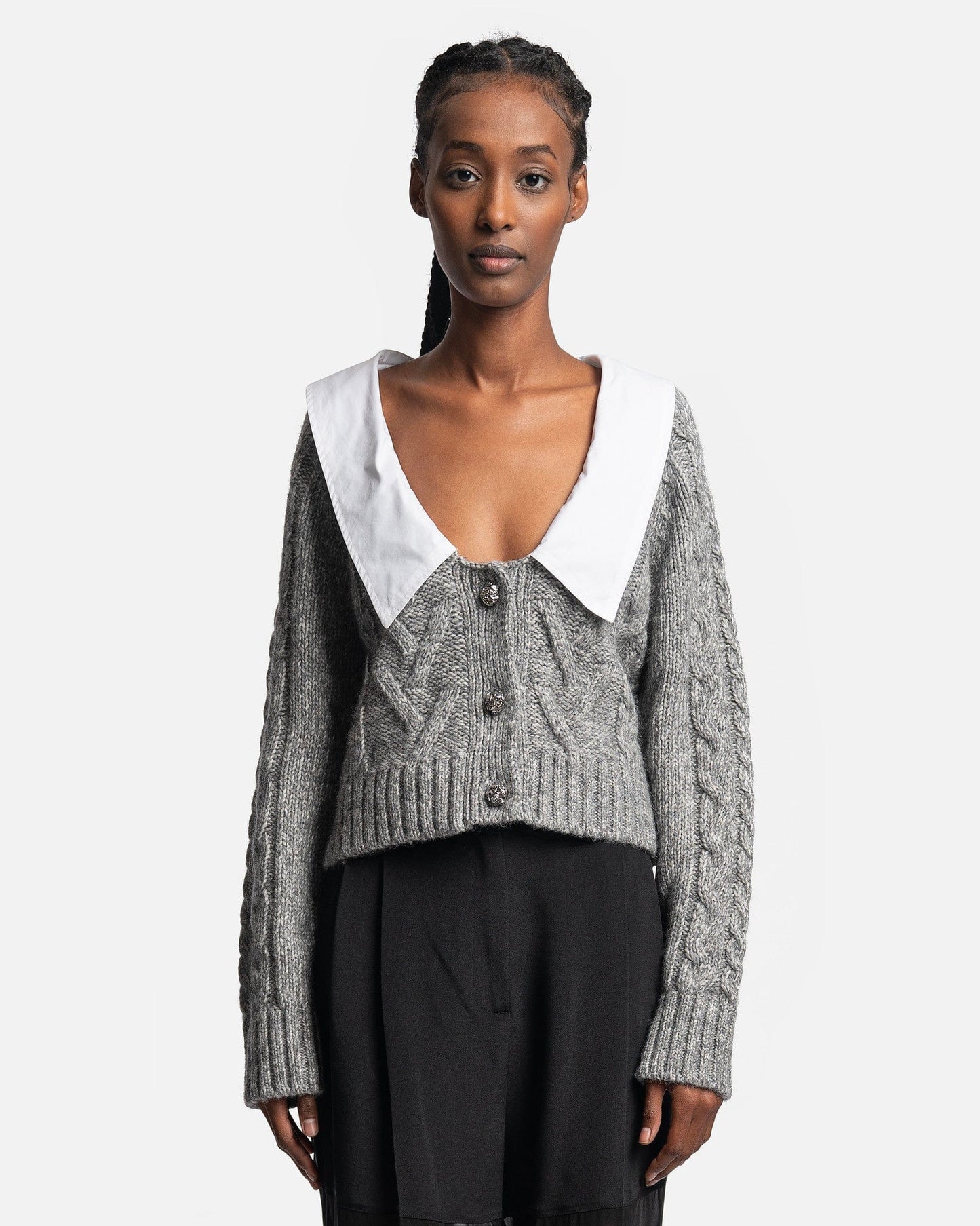 Ganni Women Sweaters Chunky Cable Cardigan in High Rise
