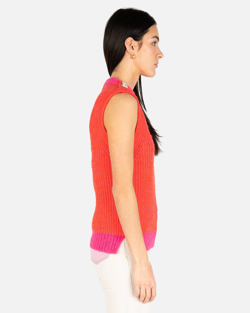 Ganni Women Sweaters Chunky Soft Wool Knit Vest in Shocking Pink