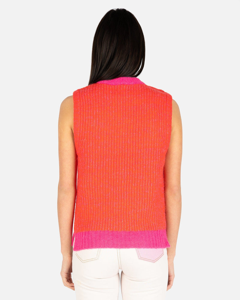 Ganni Women Sweaters Chunky Soft Wool Knit Vest in Shocking Pink