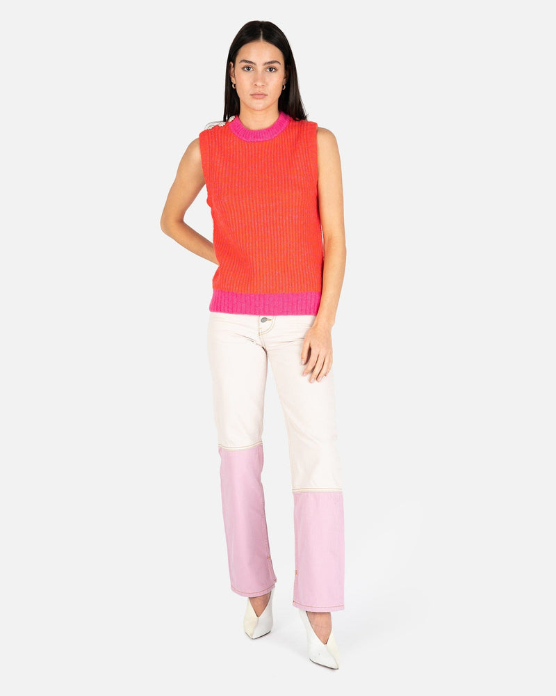 Ganni Women Sweaters Chunky Soft Wool Knit Vest in Shocking Pink