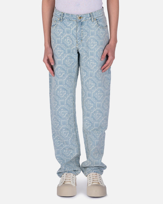 Casablanca Men's Pants Classic Logo Monogram Denim in Bleached Denim