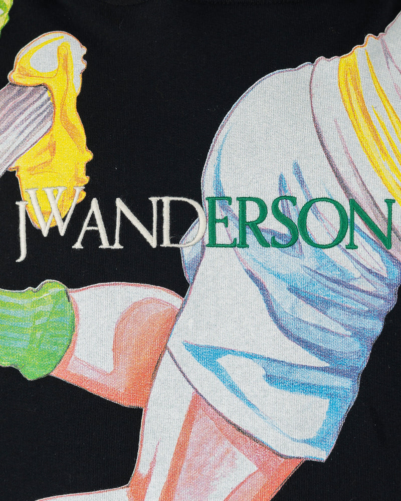JW Anderson Men's Sweatshirts Classic Rugby Print Hoodie in Black