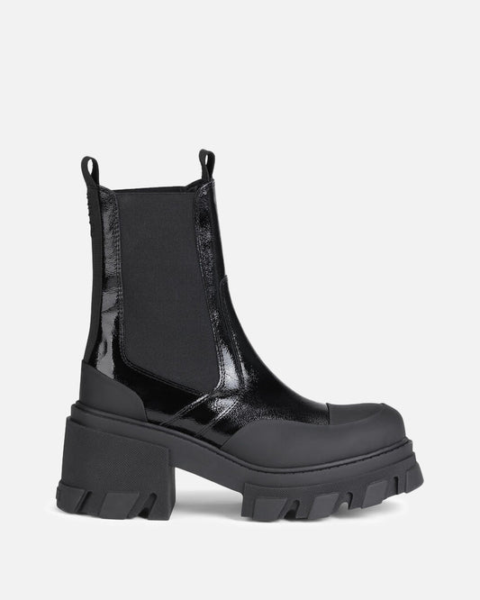 Ganni Women Boots Cleated Heeled Mid Chelsea Boot in Black