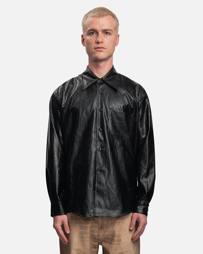 Our Legacy Men's Shirts Coco 70's Shirt in Cageian Black Fake Leather