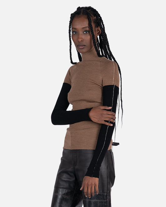 Peter Do Women Tops Combo Sleeve Turtle Neck Sweater in Camel/Black