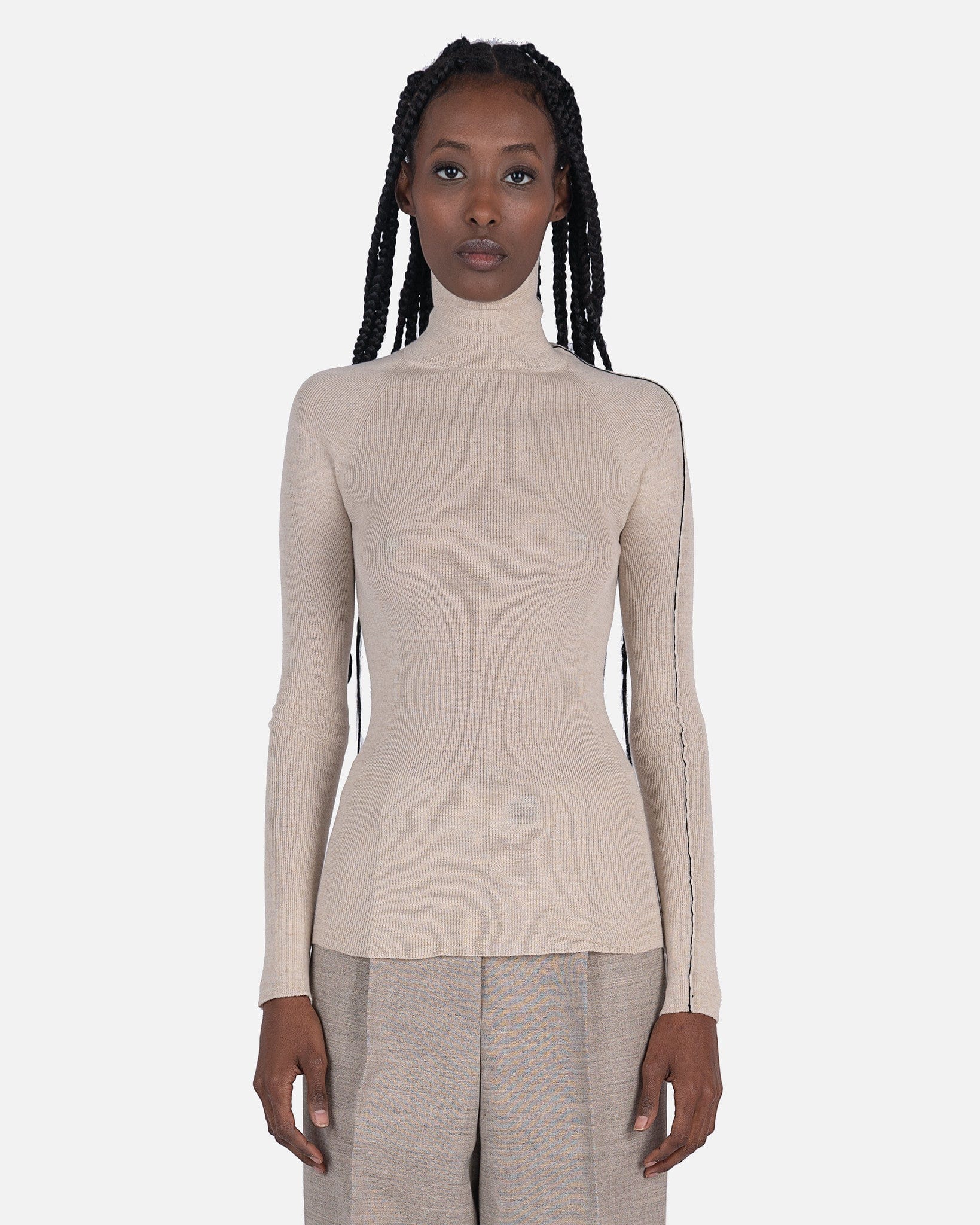 Peter Do Women Tops Combo Sleeve Turtle Neck Sweater in Canvas/Ash