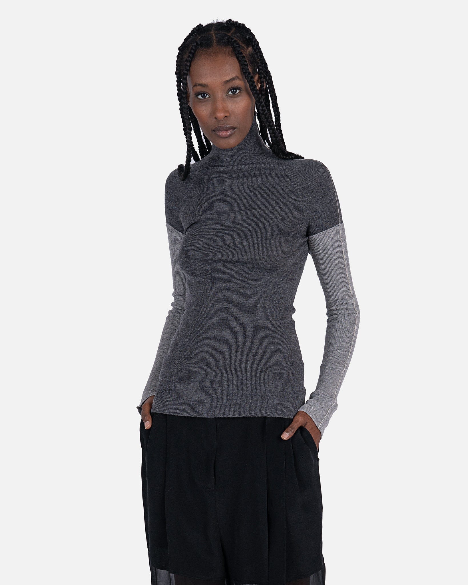 Peter Do Women Tops Combo Sleeve Turtle Neck Sweater in Cool Grey/Light Grey