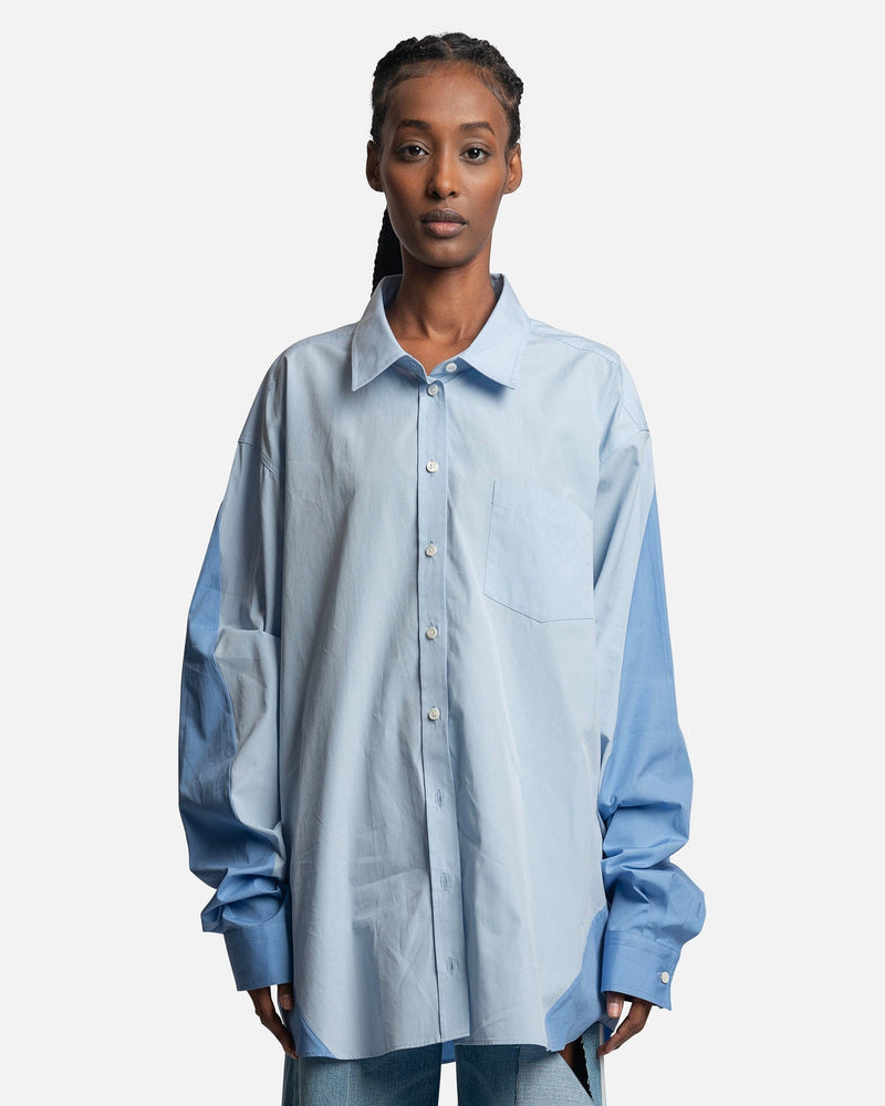 Peter Do Women Tops Combo Twisted Oversized Shirt in Light Blue/Medium Blue