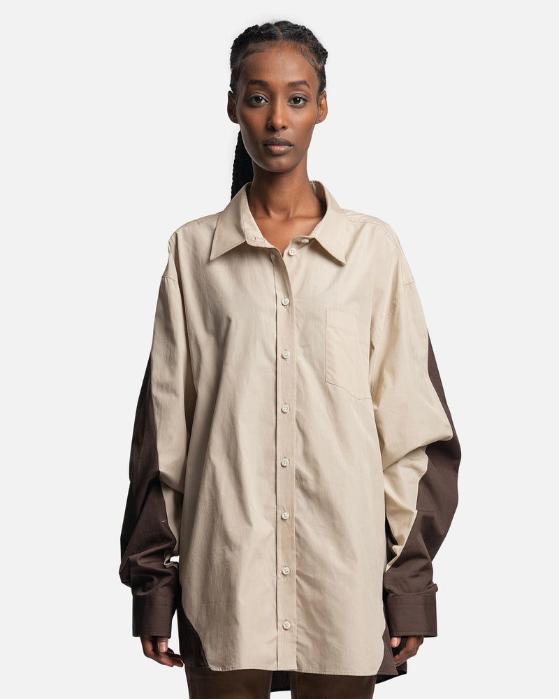 Peter Do Women Tops Combo Twisted Oversized Shirt in Muslin/Brown