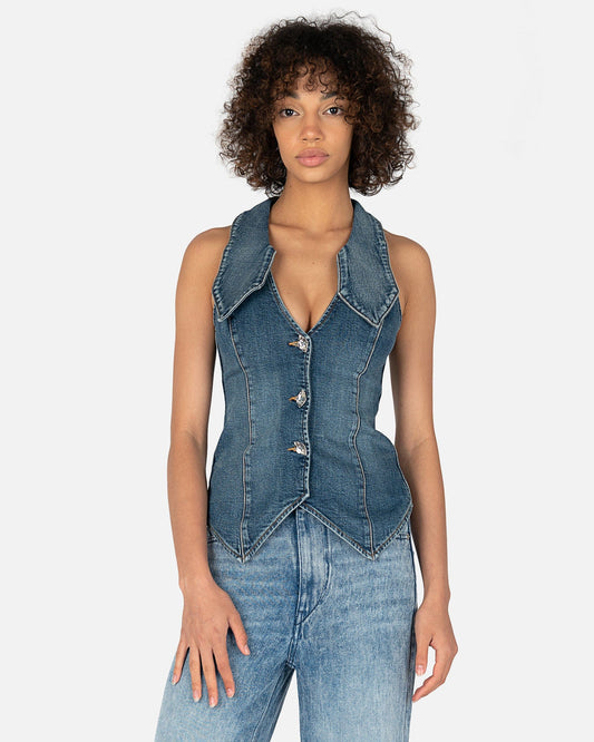 Ganni Women Tops Comfort Stretch Denim Vest in Mid Blue Vintage