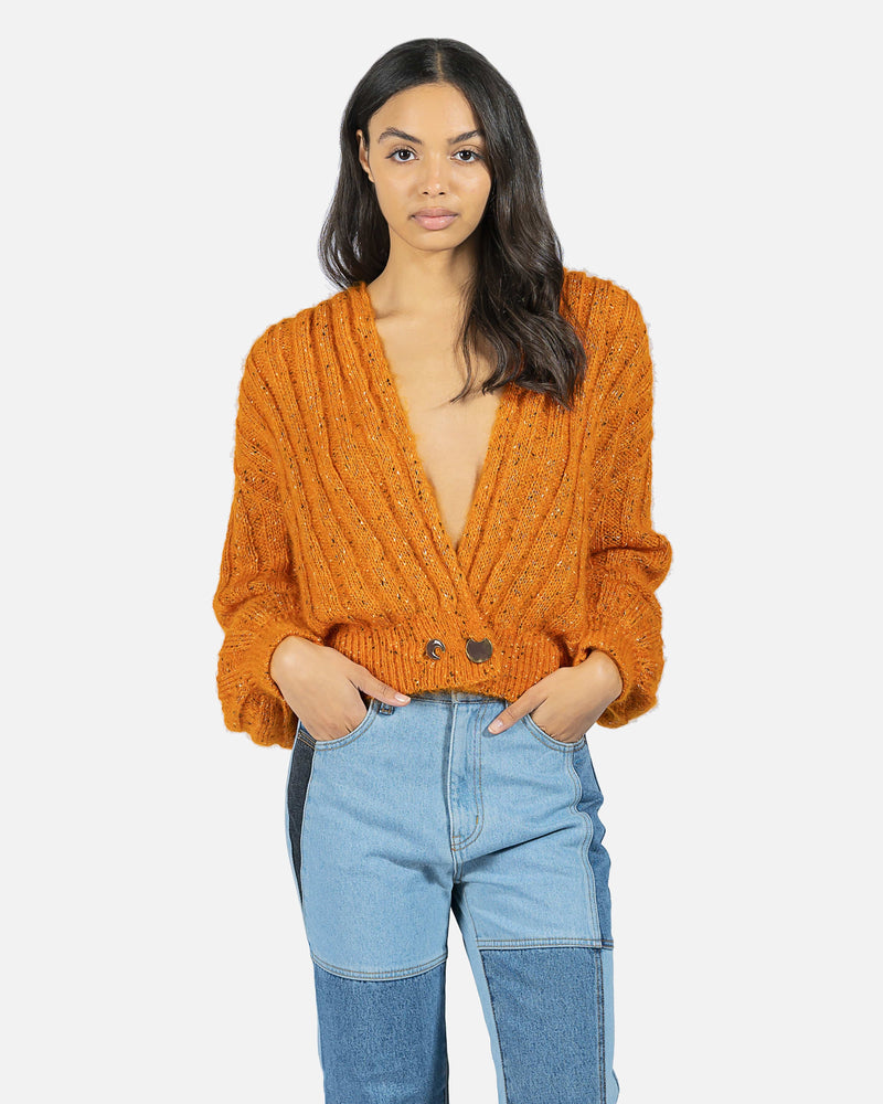 Andersson Bell Women Tops Connelly Deep V-Neck Cardigan in Orange