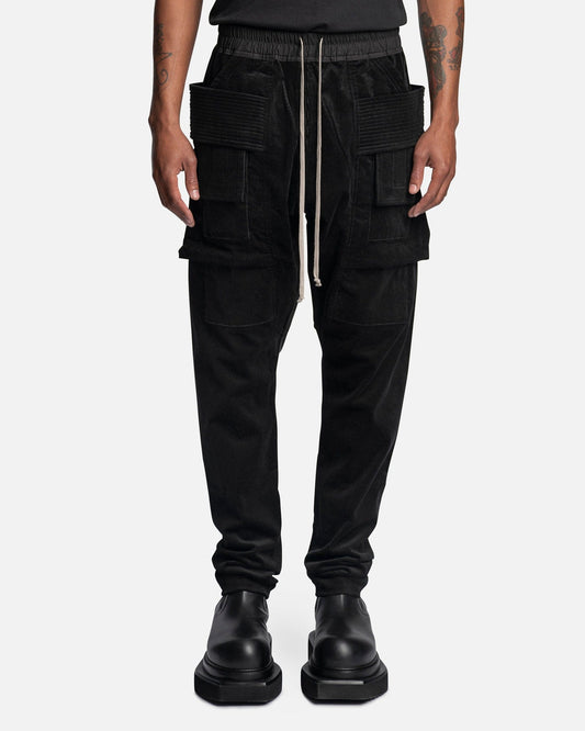 Rick Owens DRKSHDW Men's Pants Corduroy Creatch Cargo Drawstring in Black
