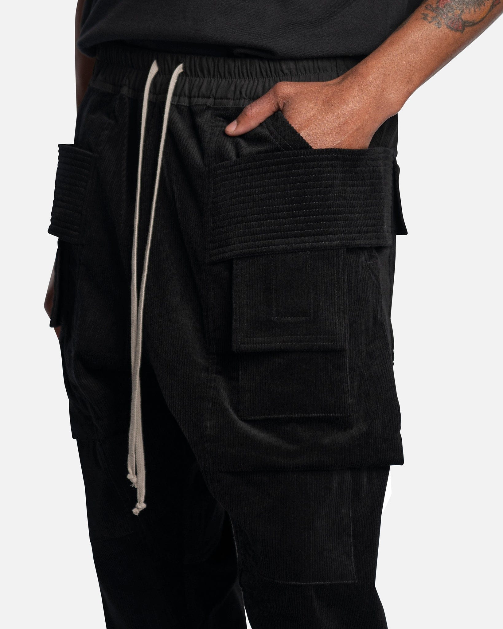 Rick Owens DRKSHDW Men's Pants Corduroy Creatch Cargo Drawstring in Black