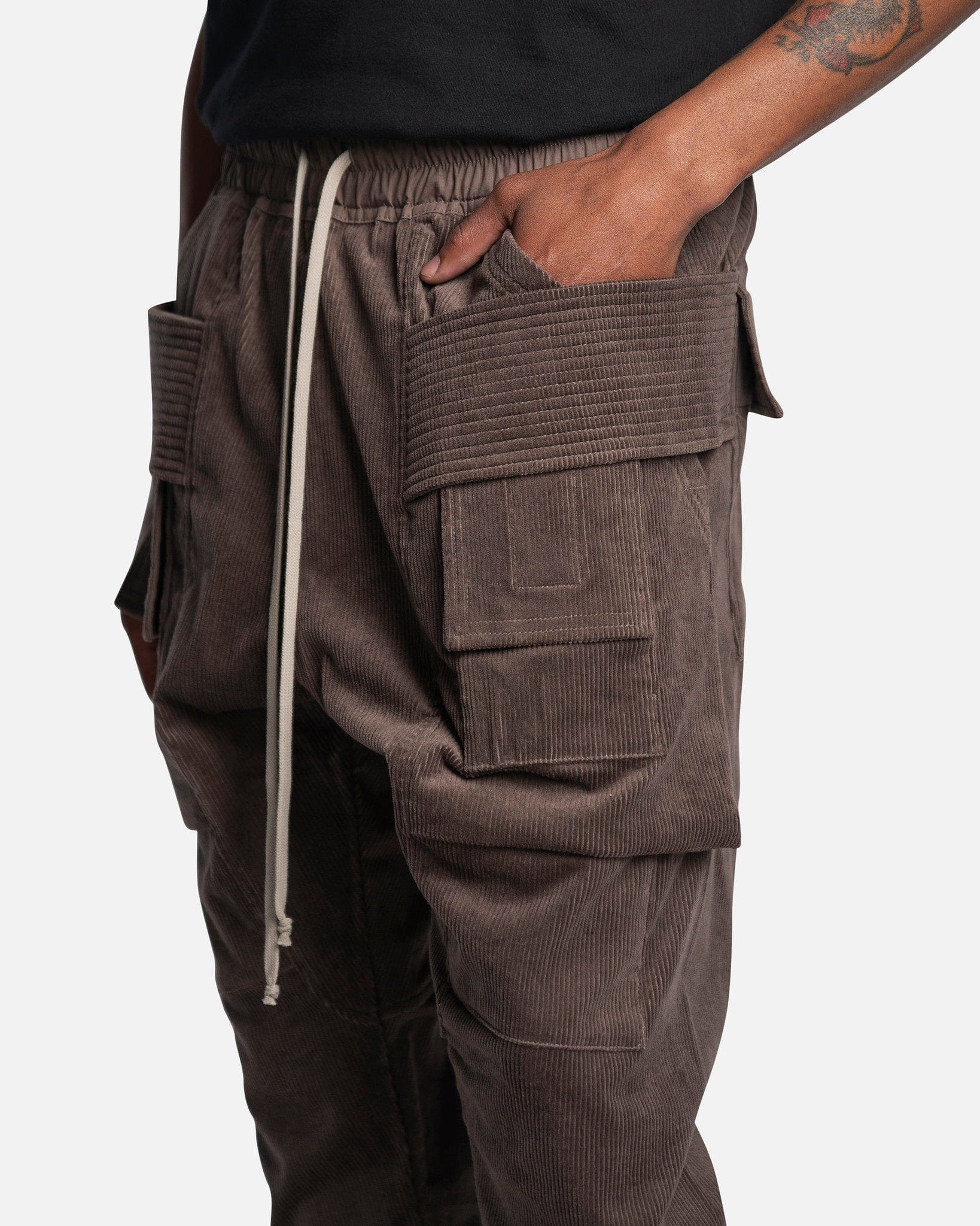 Rick Owens DRKSHDW Men's Pants Corduroy Creatch Cargo Drawstring in Dust