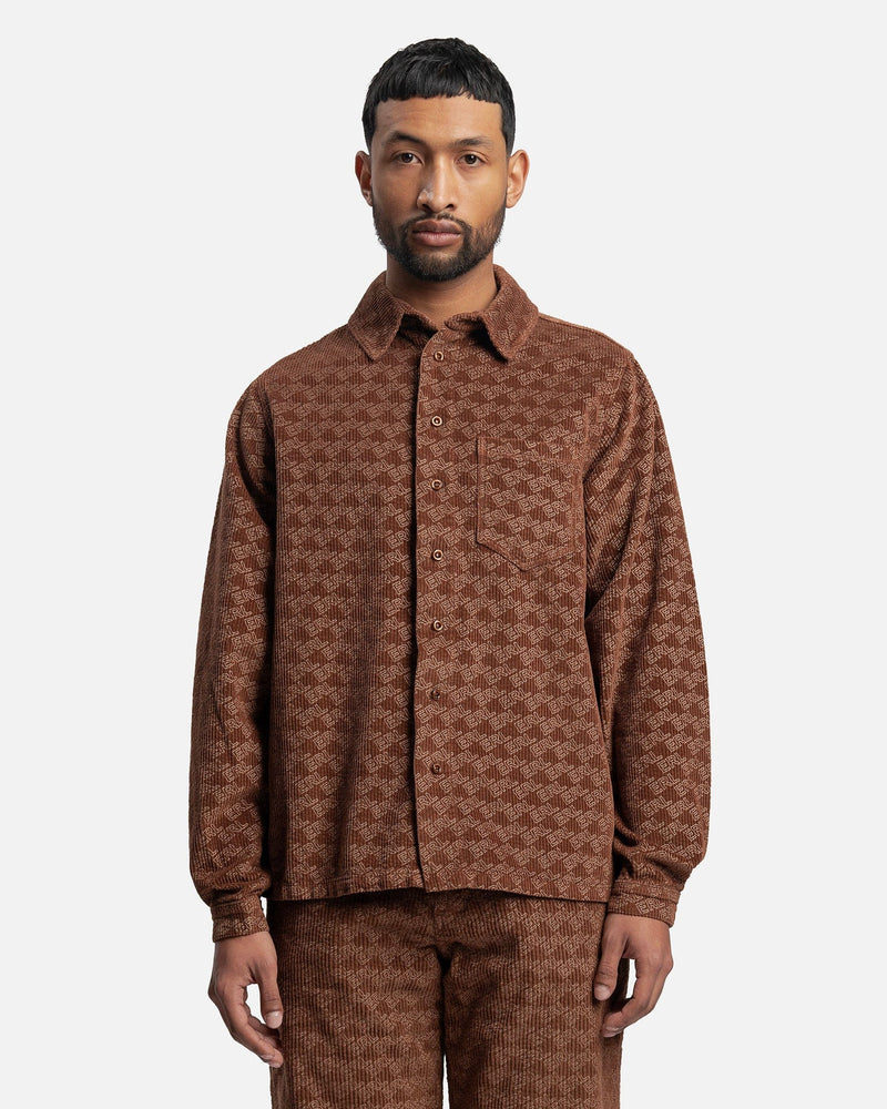 ERL Men's Shirts Corduroy Embossed Shirt in Brown