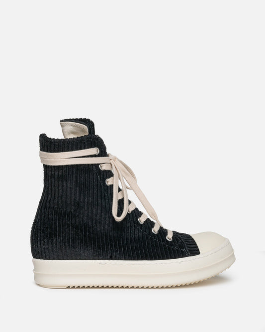 Rick Owens DRKSHDW Men's Sneakers Corduroy Ramones in Black/Milk