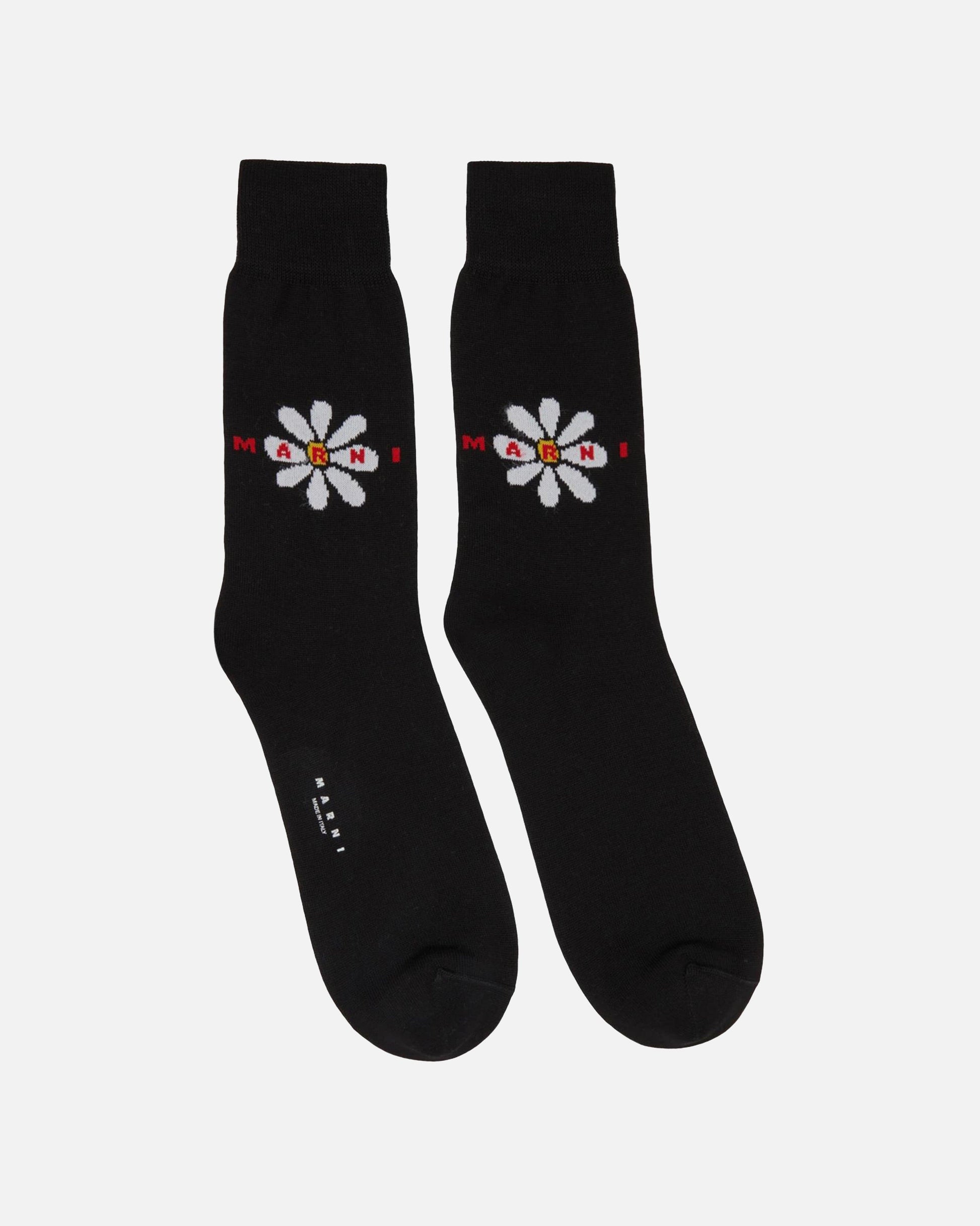 Marni Men's Socks Cotton Daisy Logo Socks in Black