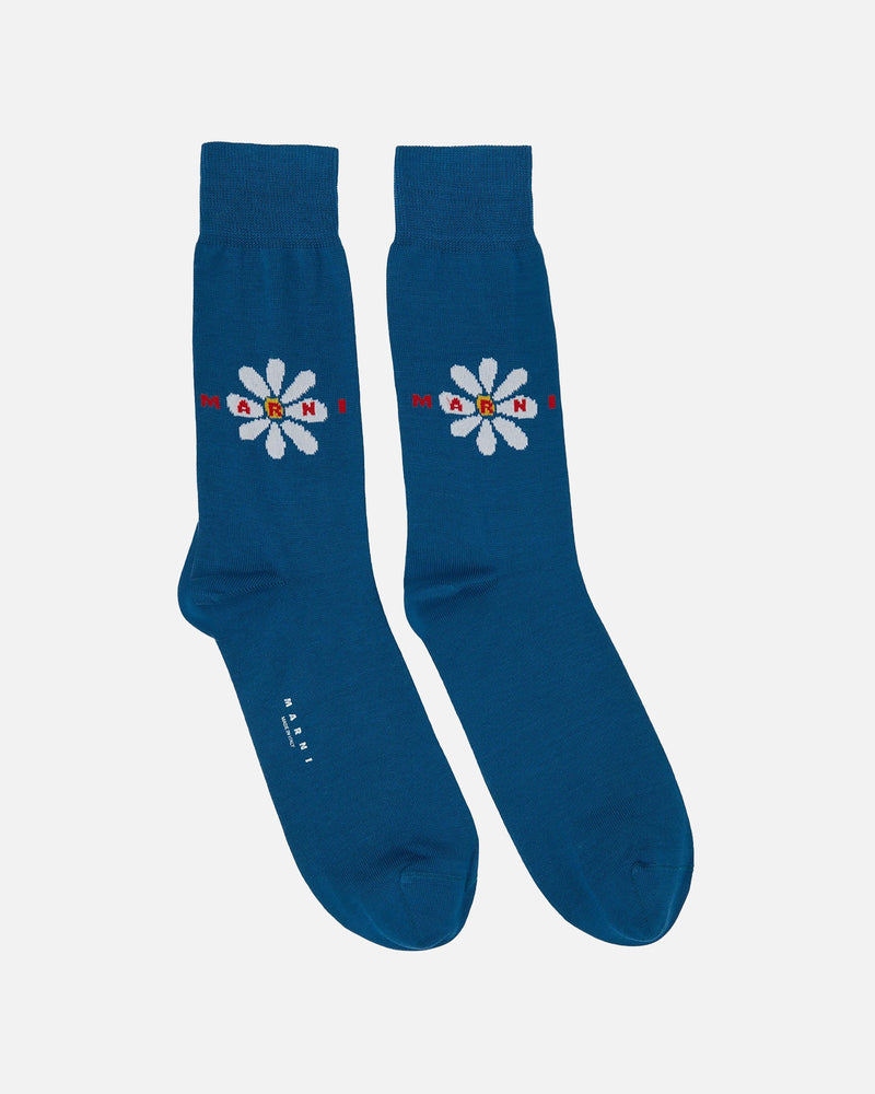 Marni Men's Socks Cotton Daisy Logo Socks in Neptune