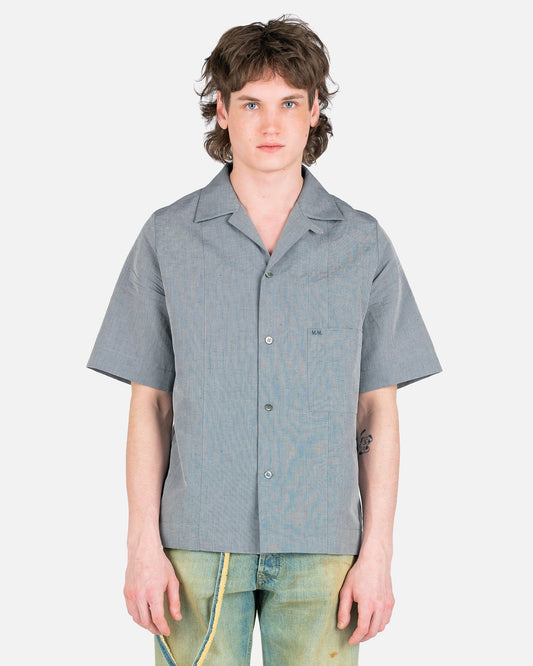 Maison Margiela Men's Shirts Cotton Linen Poplin Bowling Shirt in Blue