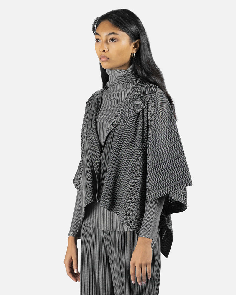 Pleats Please Issey Miyake Women Jackets Cotton Pinstripe Cardigan in Grey