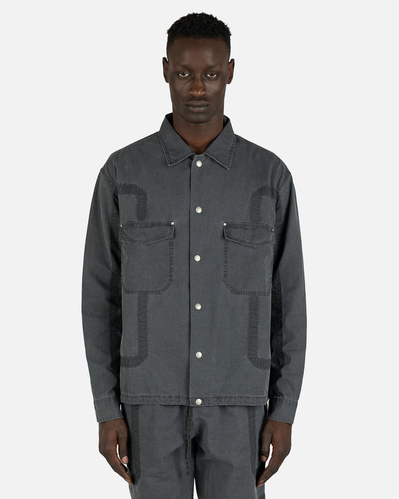 John Elliott Men's Shirts Cotton Poplin Frame II Snap Overshirt in Black